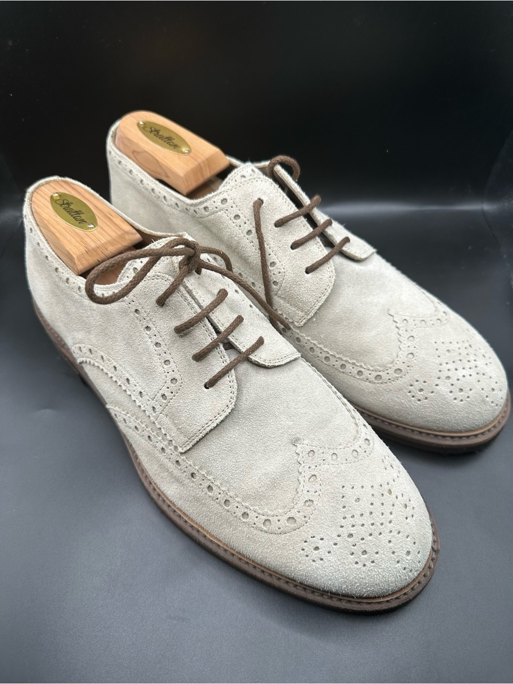 Brunello Cucinelli Suede Wingtip Oxfords in Light Grey EU44